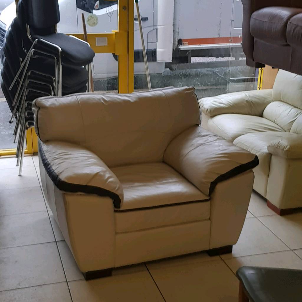 Dfs Cream Leather Armchair With Dark, Cream Leather Armchair